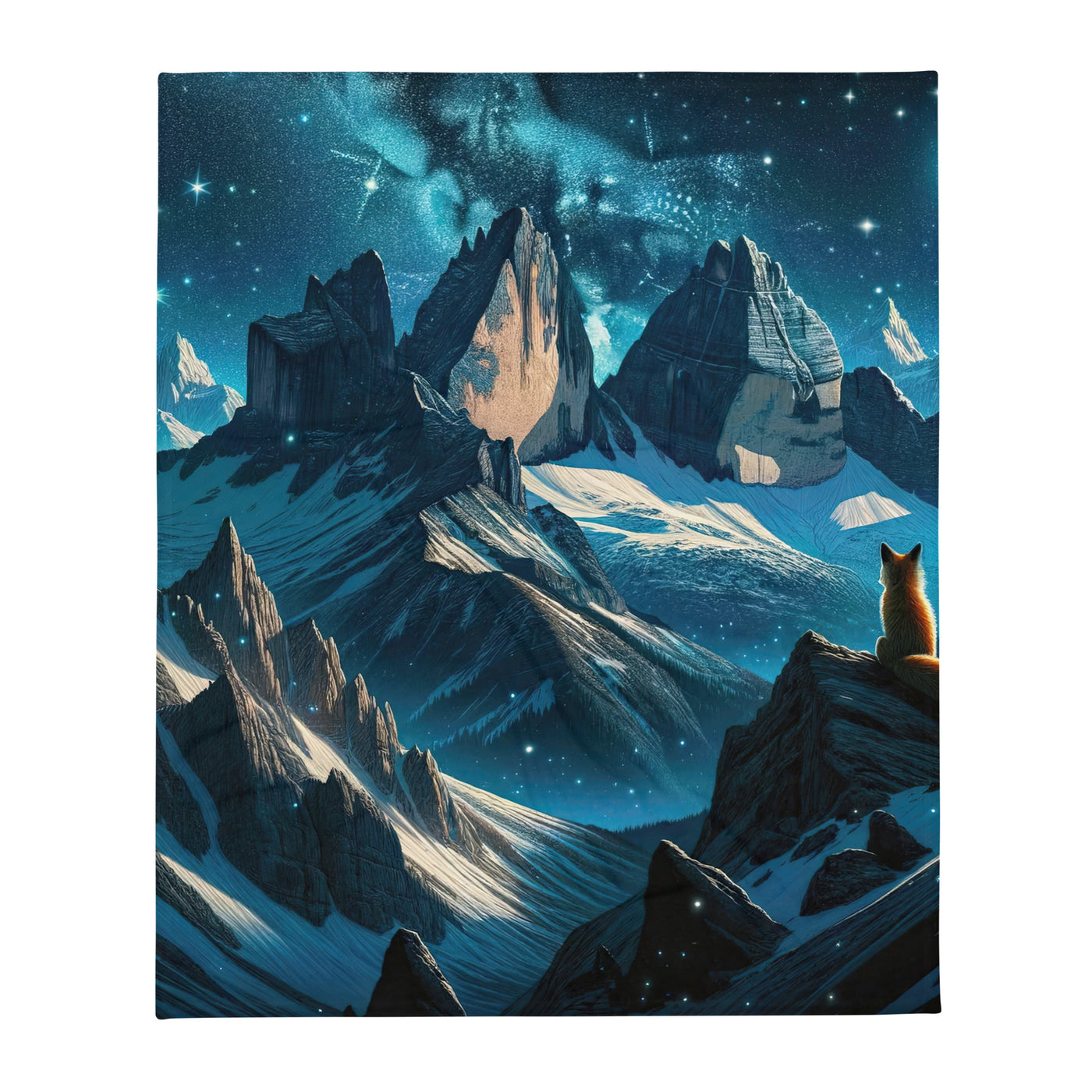 Fuchs in Alpennacht: Digitale Kunst der eisigen Berge im Mondlicht - Überwurfdecke camping xxx yyy zzz 127 x 152.4 cm