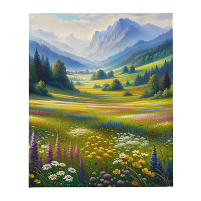 Ölgemälde einer Almwiese, Meer aus Wildblumen in Gelb- und Lilatönen - Überwurfdecke berge xxx yyy zzz 127 x 152.4 cm