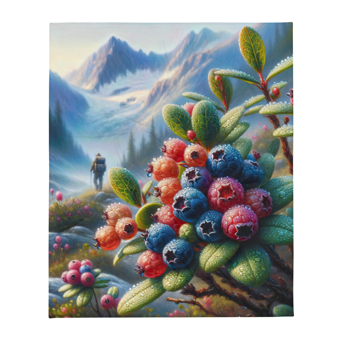 Ölgemälde einer Nahaufnahme von Alpenbeeren in satten Farben und zarten Texturen - Überwurfdecke wandern xxx yyy zzz 127 x 152.4 cm