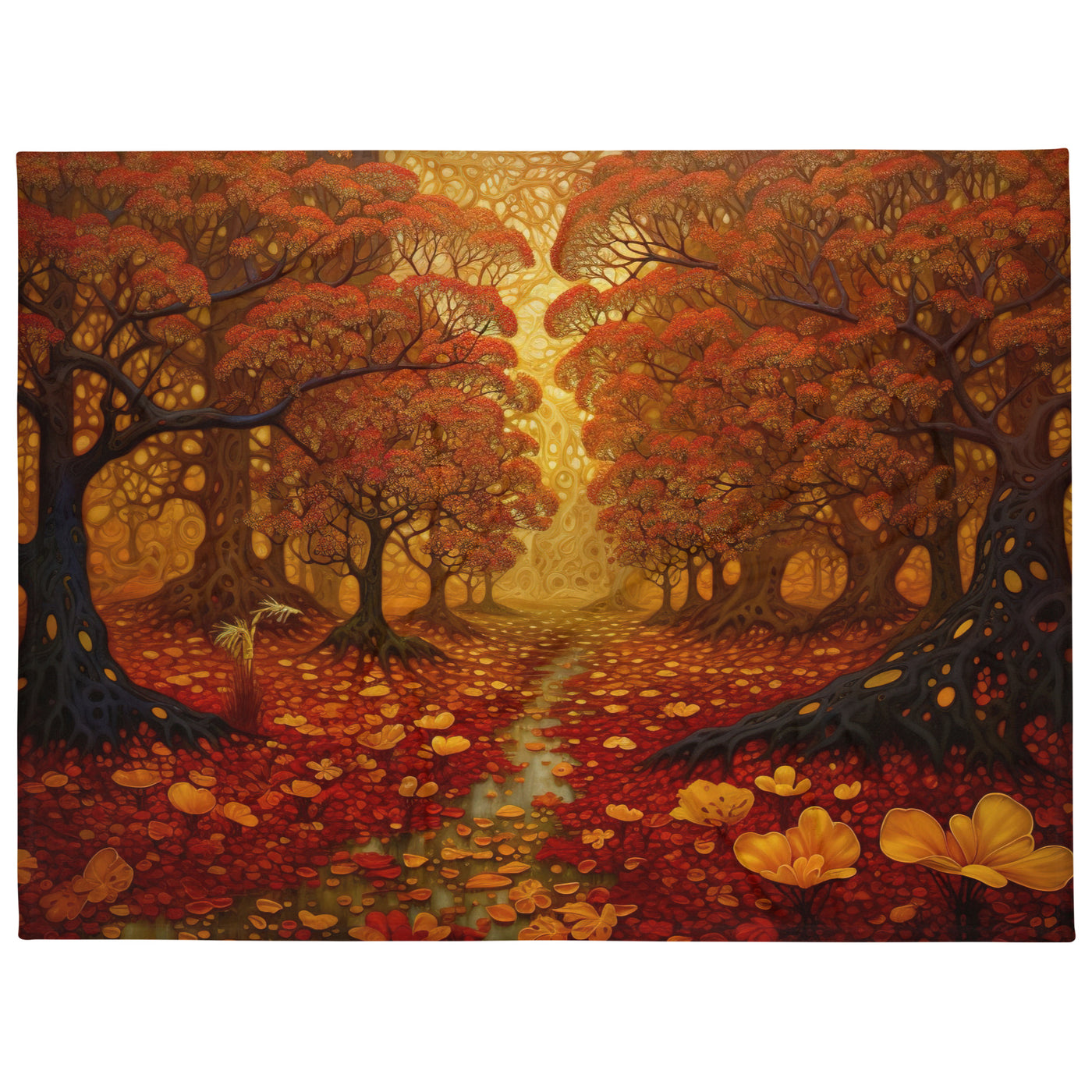 Wald im Herbst und kleiner Bach - Überwurfdecke camping xxx 152.4 x 203.2 cm