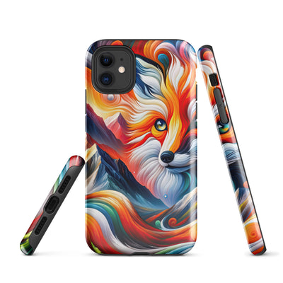 Abstrakte Kunst der Alpen voller lebendiger Farben und dynamischer Bewegung. Es dominiert ein farbiger Fuchs - iPhone Schutzhülle (robust) camping xxx yyy zzz iPhone 11