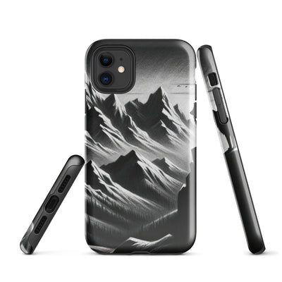 Kohlezeichnung, die die stille Stille der Alpen in der Winterdämmerung verkörpert. Wolf auf einem Berghügel (AN) - iPhone Schutzhülle (robust) xxx yyy zzz iPhone 11