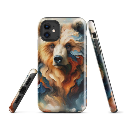 Ölgemälde mit Bär und abstrakter Alpeninterpretation, Verschmelzung von Natur und Kunst - iPhone Schutzhülle (robust) camping xxx yyy zzz iPhone 11