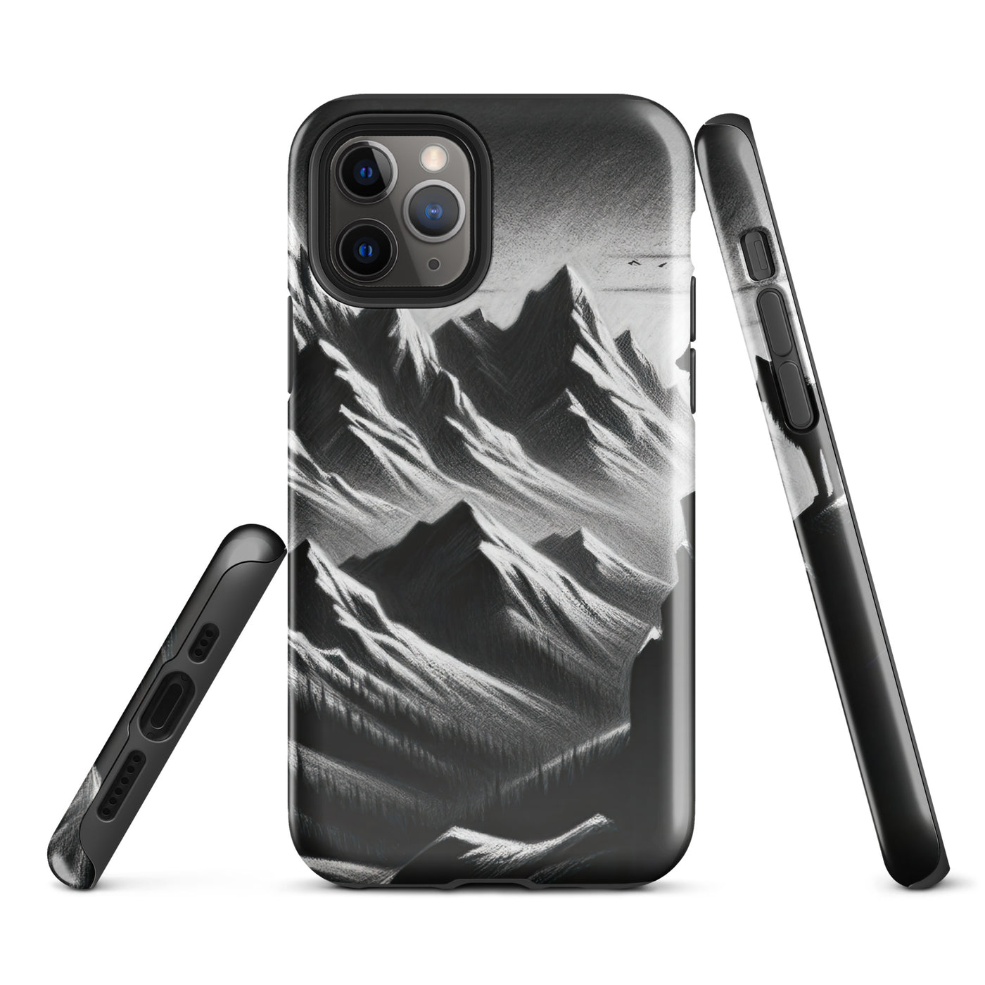 Kohlezeichnung, die die stille Stille der Alpen in der Winterdämmerung verkörpert. Wolf auf einem Berghügel (AN) - iPhone Schutzhülle (robust) xxx yyy zzz iPhone 11 Pro