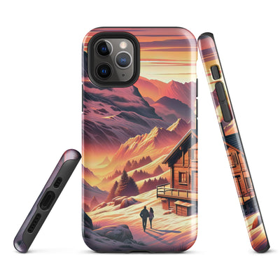 Berghütte im goldenen Sonnenuntergang: Digitale Alpenillustration - iPhone Schutzhülle (robust) berge xxx yyy zzz iPhone 11 Pro