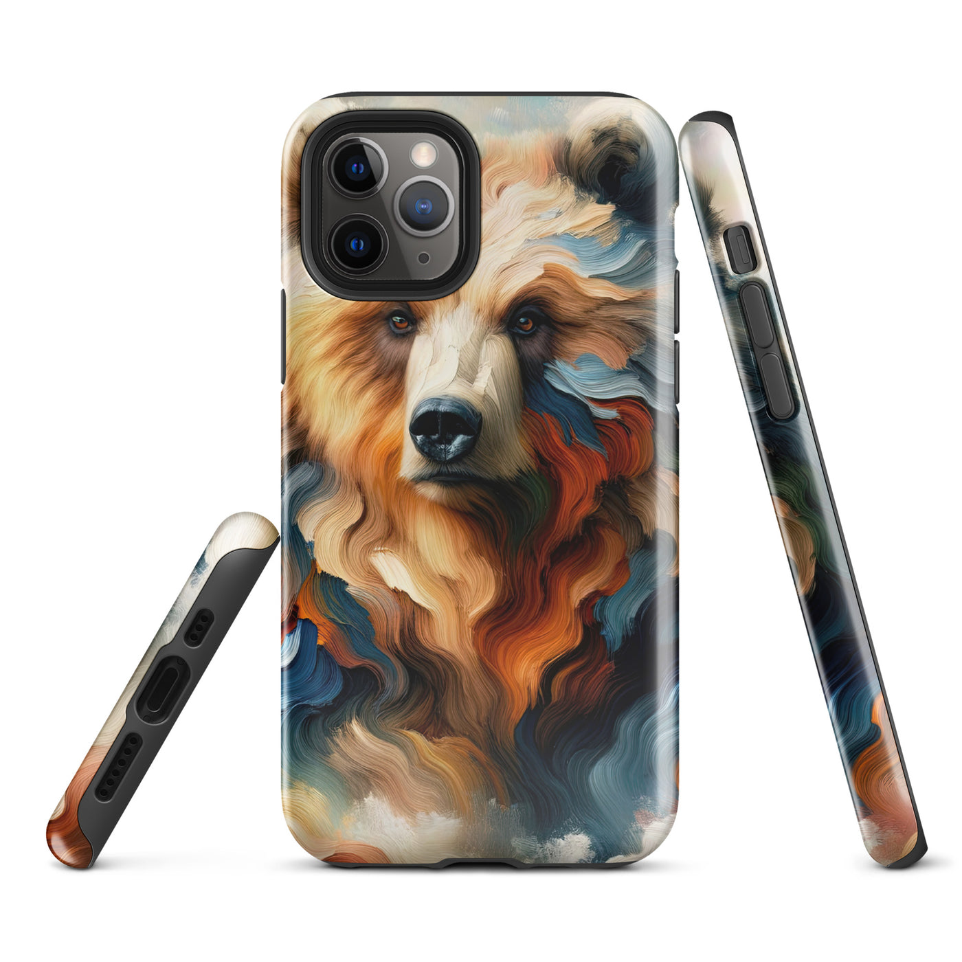 Ölgemälde mit Bär und abstrakter Alpeninterpretation, Verschmelzung von Natur und Kunst - iPhone Schutzhülle (robust) camping xxx yyy zzz iPhone 11 Pro