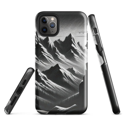 Kohlezeichnung, die die stille Stille der Alpen in der Winterdämmerung verkörpert. Wolf auf einem Berghügel (AN) - iPhone Schutzhülle (robust) xxx yyy zzz iPhone 11 Pro Max