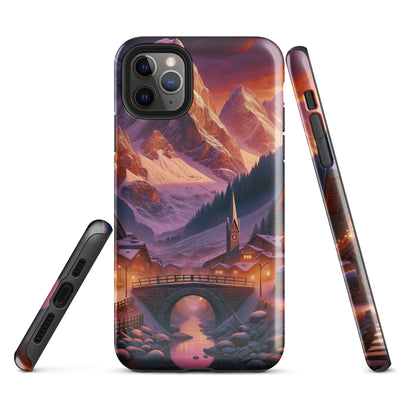 Magische Alpenstunde: Digitale Kunst mit warmem Himmelsschein über schneebedeckte Berge - iPhone Schutzhülle (robust) berge xxx yyy zzz iPhone 11 Pro Max