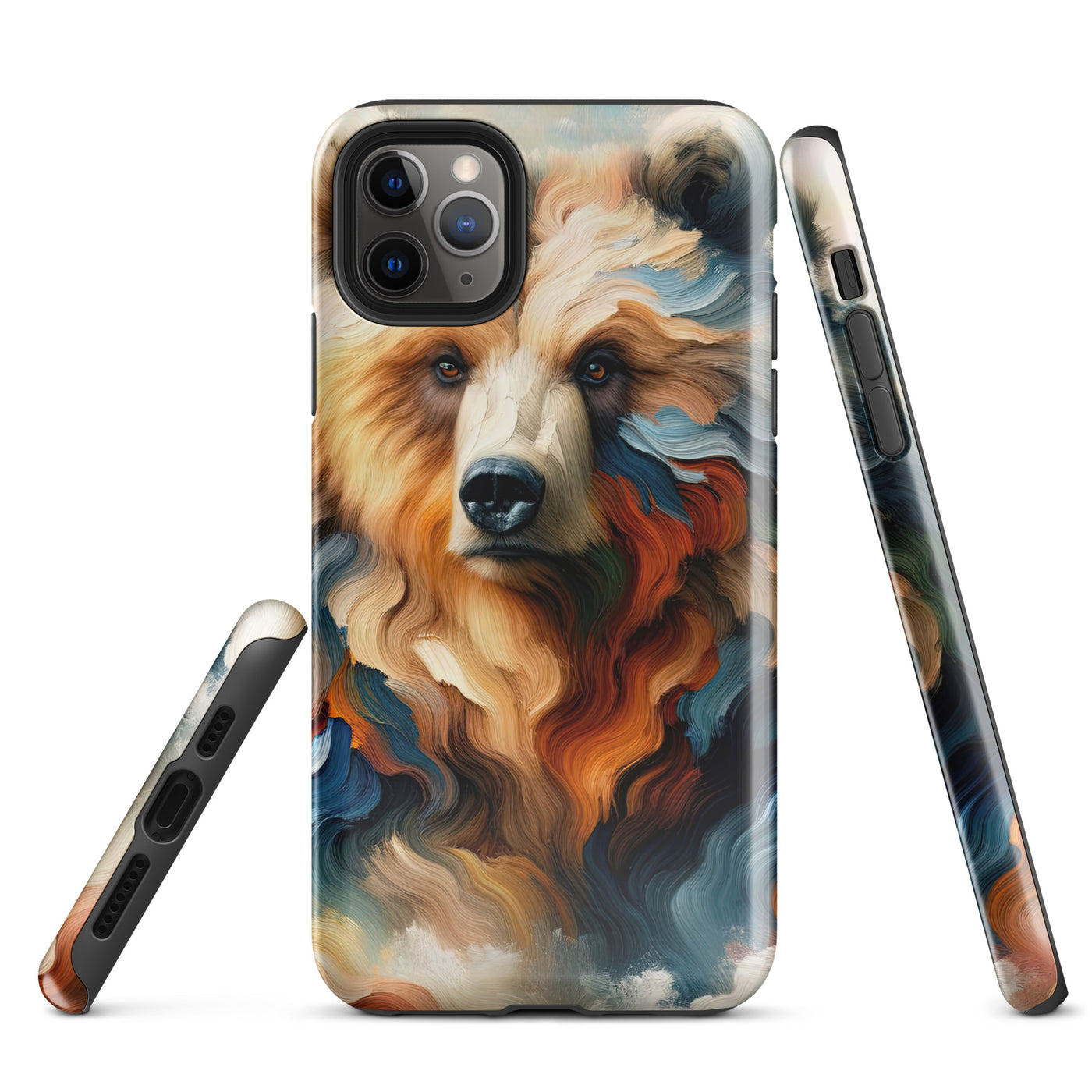 Ölgemälde mit Bär und abstrakter Alpeninterpretation, Verschmelzung von Natur und Kunst - iPhone Schutzhülle (robust) camping xxx yyy zzz iPhone 11 Pro Max