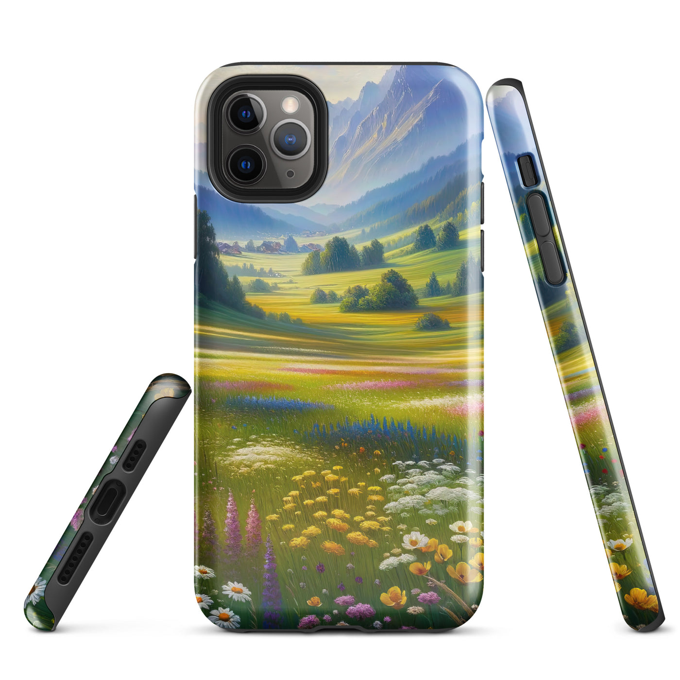 Ölgemälde einer Almwiese, Meer aus Wildblumen in Gelb- und Lilatönen - iPhone Schutzhülle (robust) berge xxx yyy zzz iPhone 11 Pro Max