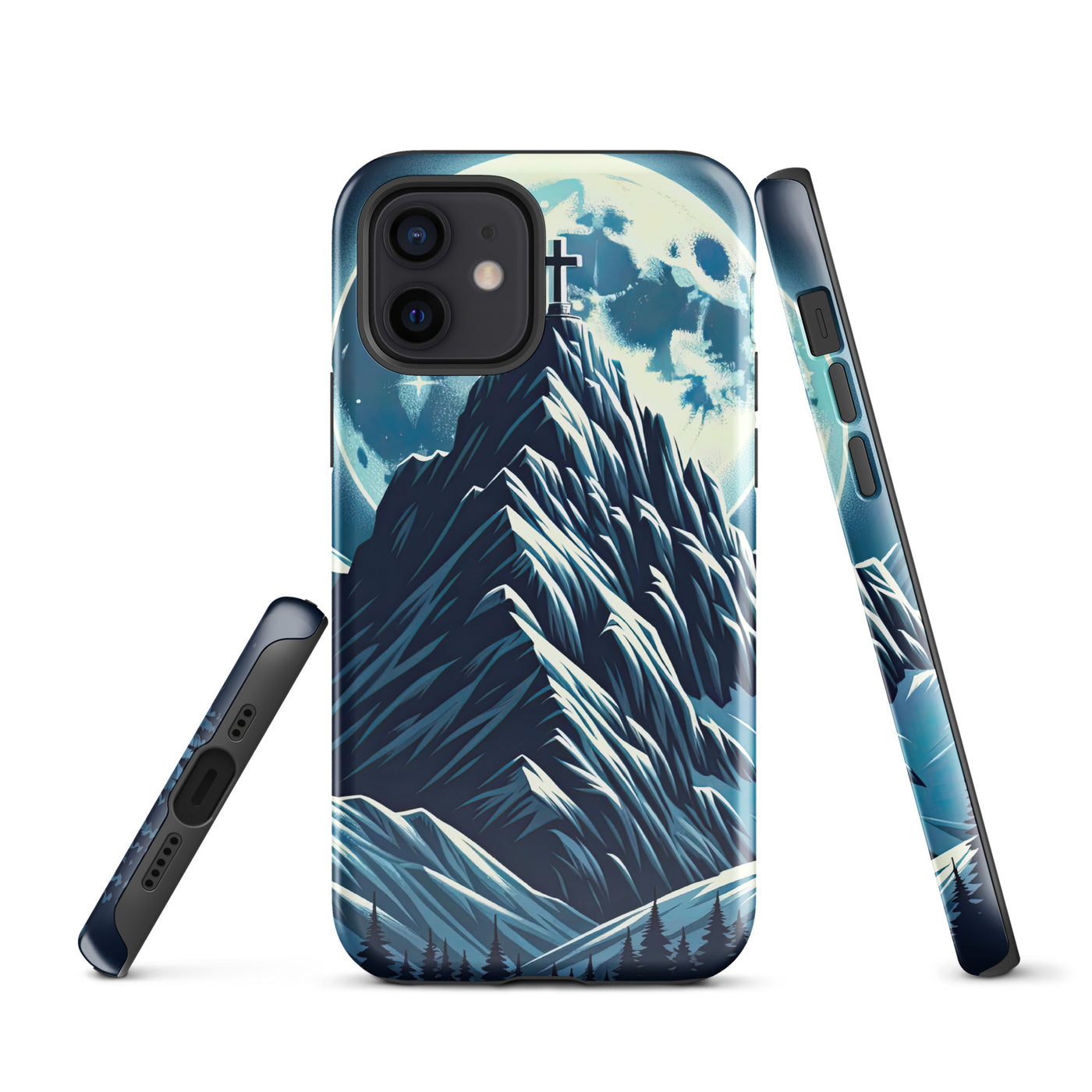 Mondnacht und Gipfelkreuz in den Alpen, glitzernde Schneegipfel - iPhone Schutzhülle (robust) berge xxx yyy zzz iPhone 12