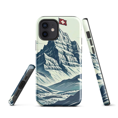 Ausgedehnte Bergkette mit dominierendem Gipfel und wehender Schweizer Flagge - iPhone Schutzhülle (robust) berge xxx yyy zzz iPhone 12