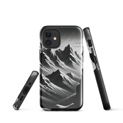 Kohlezeichnung, die die stille Stille der Alpen in der Winterdämmerung verkörpert. Wolf auf einem Berghügel (AN) - iPhone Schutzhülle (robust) xxx yyy zzz iPhone 12 mini