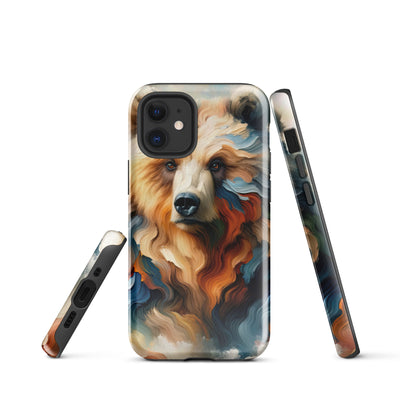 Ölgemälde mit Bär und abstrakter Alpeninterpretation, Verschmelzung von Natur und Kunst - iPhone Schutzhülle (robust) camping xxx yyy zzz iPhone 12 mini