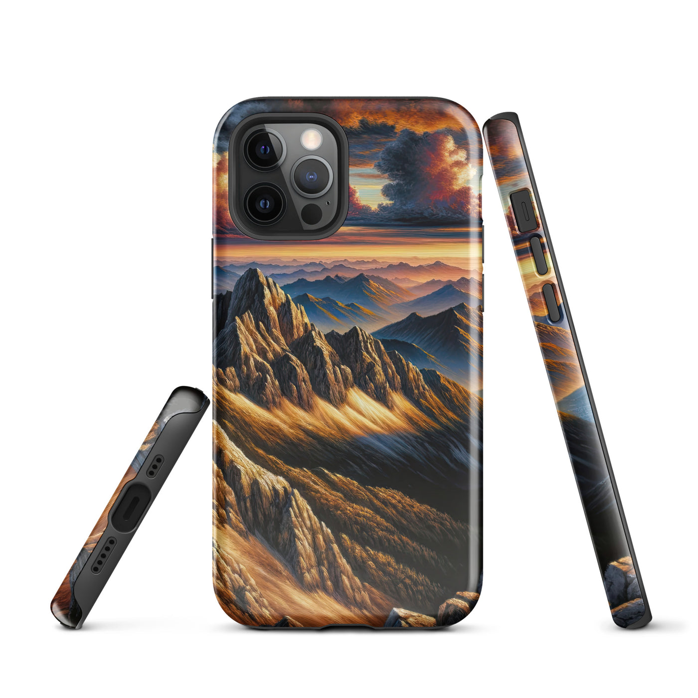 Alpen in Abenddämmerung: Acrylgemälde mit beleuchteten Berggipfeln - iPhone Schutzhülle (robust) berge xxx yyy zzz iPhone 12 Pro