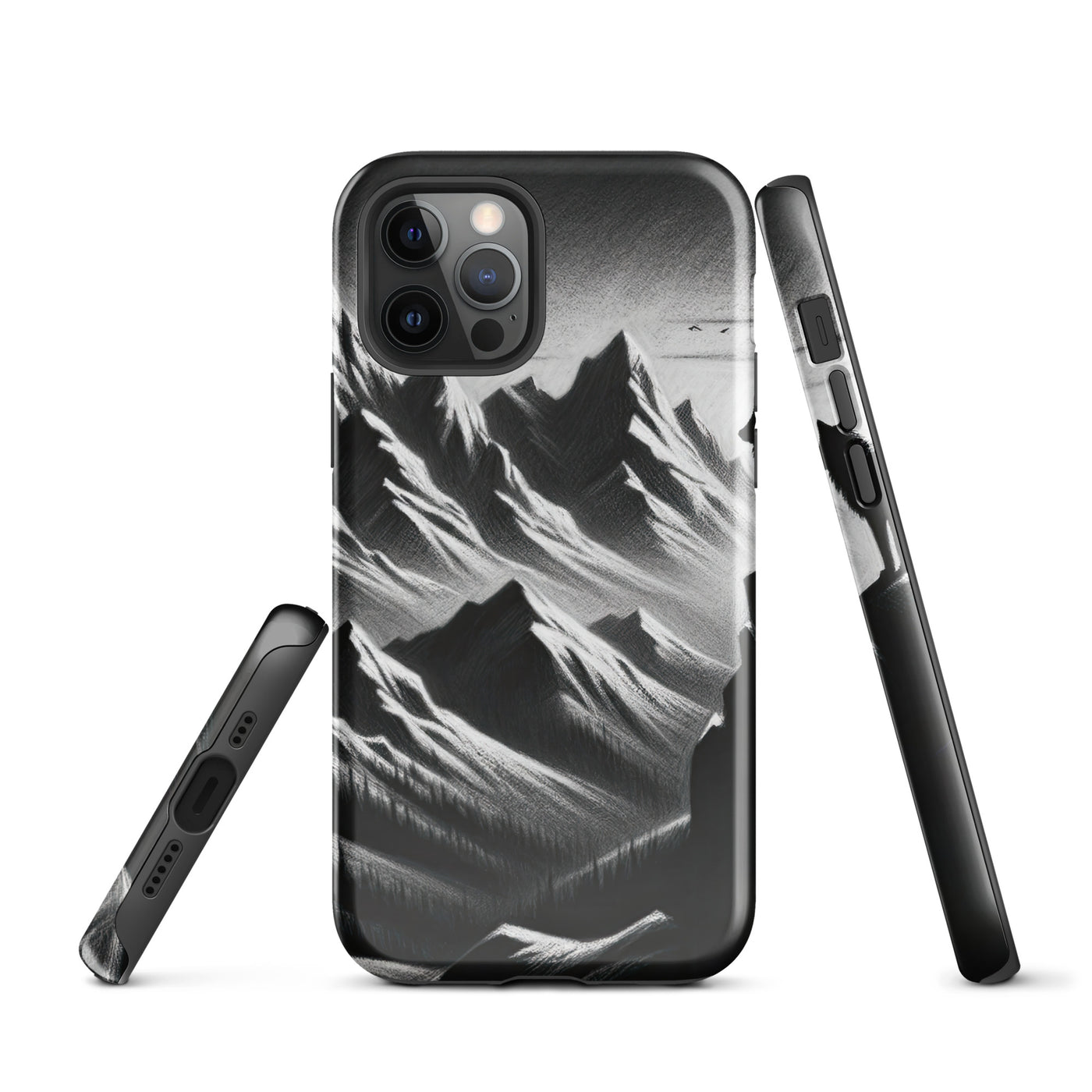 Kohlezeichnung, die die stille Stille der Alpen in der Winterdämmerung verkörpert. Wolf auf einem Berghügel (AN) - iPhone Schutzhülle (robust) xxx yyy zzz iPhone 12 Pro