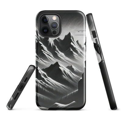 Kohlezeichnung, die die stille Stille der Alpen in der Winterdämmerung verkörpert. Wolf auf einem Berghügel (AN) - iPhone Schutzhülle (robust) xxx yyy zzz iPhone 12 Pro Max