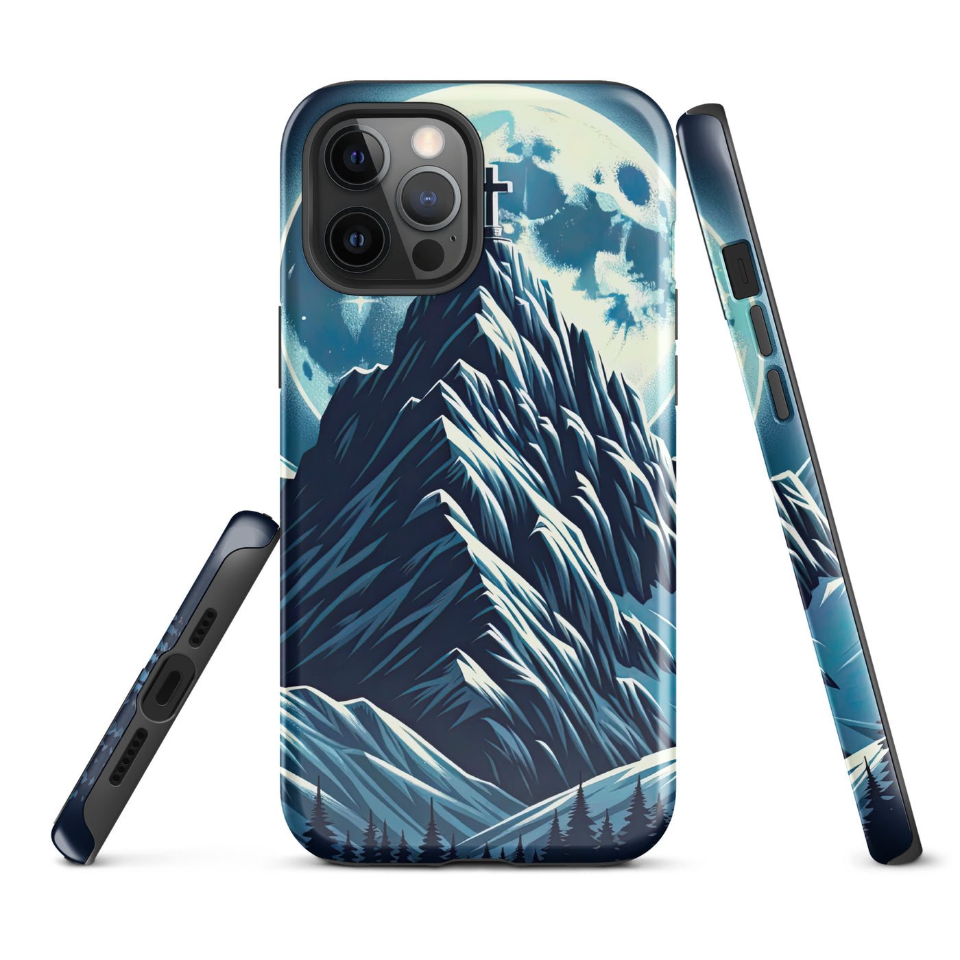 Mondnacht und Gipfelkreuz in den Alpen, glitzernde Schneegipfel - iPhone Schutzhülle (robust) berge xxx yyy zzz iPhone 12 Pro Max