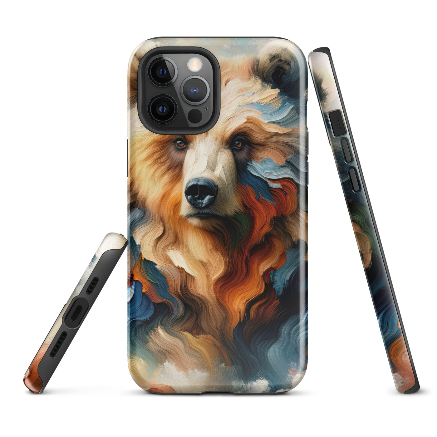 Ölgemälde mit Bär und abstrakter Alpeninterpretation, Verschmelzung von Natur und Kunst - iPhone Schutzhülle (robust) camping xxx yyy zzz iPhone 12 Pro Max