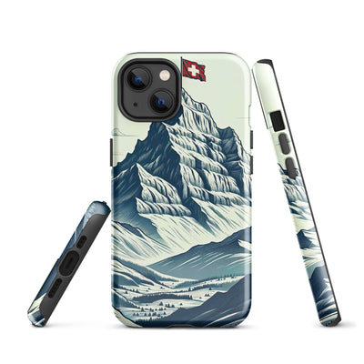 Ausgedehnte Bergkette mit dominierendem Gipfel und wehender Schweizer Flagge - iPhone Schutzhülle (robust) berge xxx yyy zzz iPhone 13