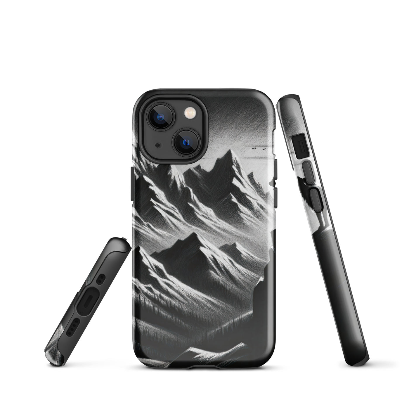 Kohlezeichnung, die die stille Stille der Alpen in der Winterdämmerung verkörpert. Wolf auf einem Berghügel (AN) - iPhone Schutzhülle (robust) xxx yyy zzz iPhone 13 mini