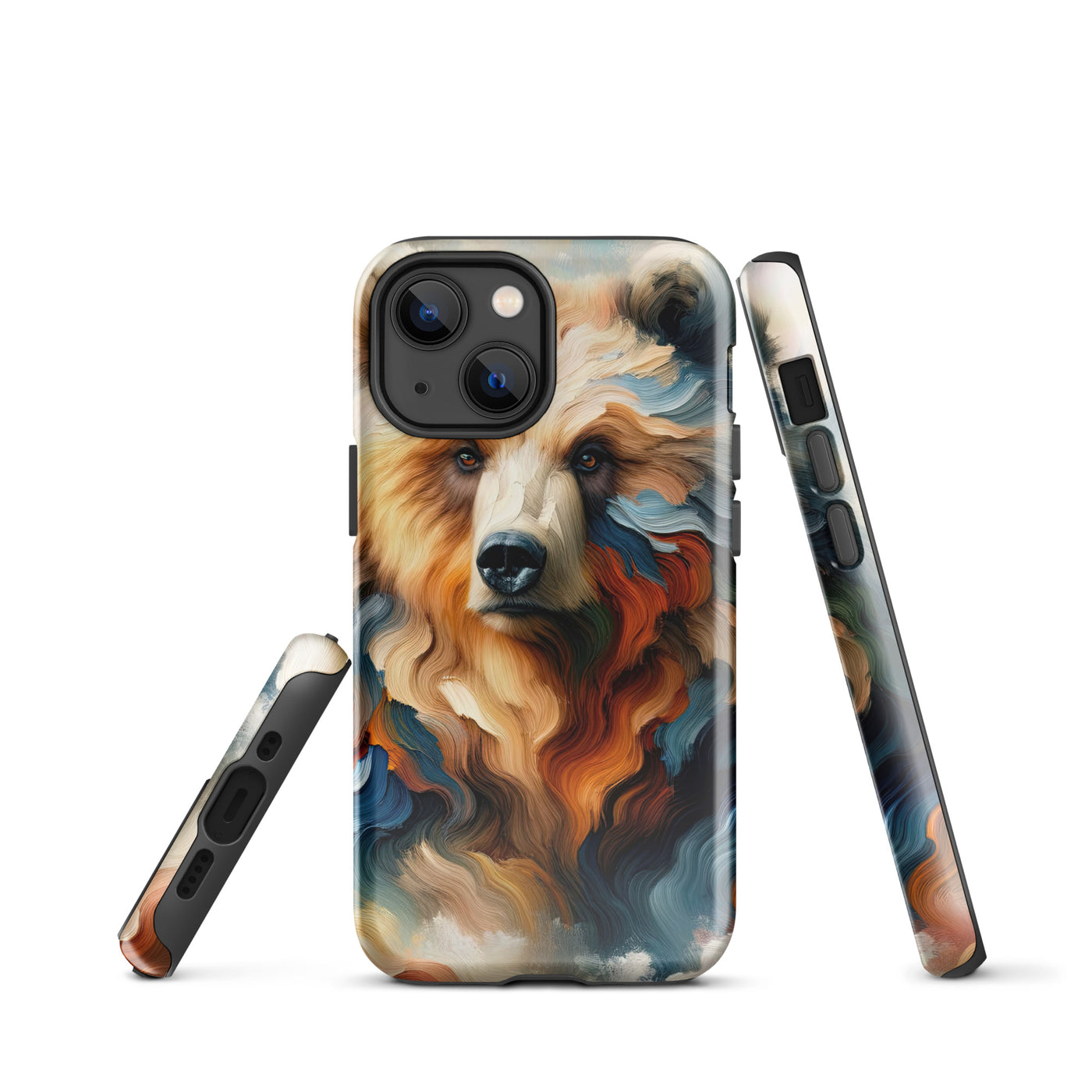 Ölgemälde mit Bär und abstrakter Alpeninterpretation, Verschmelzung von Natur und Kunst - iPhone Schutzhülle (robust) camping xxx yyy zzz iPhone 13 mini