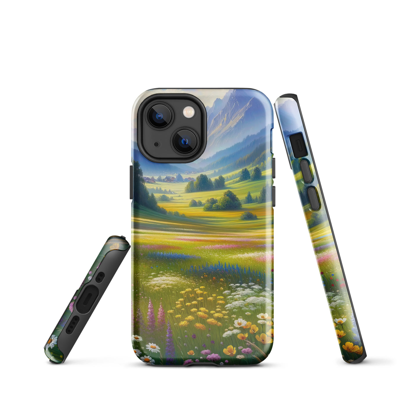 Ölgemälde einer Almwiese, Meer aus Wildblumen in Gelb- und Lilatönen - iPhone Schutzhülle (robust) berge xxx yyy zzz iPhone 13 mini