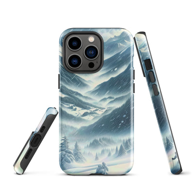 Alpine Wildnis im Wintersturm mit Skifahrer, verschneite Landschaft - iPhone Schutzhülle (robust) klettern ski xxx yyy zzz iPhone 13 Pro