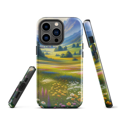 Ölgemälde einer Almwiese, Meer aus Wildblumen in Gelb- und Lilatönen - iPhone Schutzhülle (robust) berge xxx yyy zzz iPhone 13 Pro