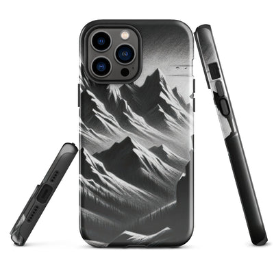 Kohlezeichnung, die die stille Stille der Alpen in der Winterdämmerung verkörpert. Wolf auf einem Berghügel (AN) - iPhone Schutzhülle (robust) xxx yyy zzz iPhone 13 Pro Max