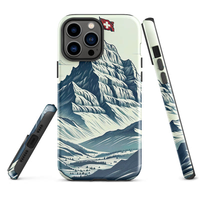 Ausgedehnte Bergkette mit dominierendem Gipfel und wehender Schweizer Flagge - iPhone Schutzhülle (robust) berge xxx yyy zzz iPhone 13 Pro Max