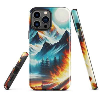 Ölgemälde von Feuer und Eis: Lagerfeuer und Alpen im Kontrast, warme Flammen - iPhone Schutzhülle (robust) camping xxx yyy zzz iPhone 13 Pro Max