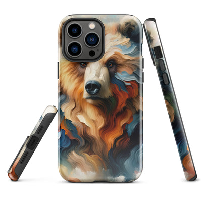 Ölgemälde mit Bär und abstrakter Alpeninterpretation, Verschmelzung von Natur und Kunst - iPhone Schutzhülle (robust) camping xxx yyy zzz iPhone 13 Pro Max