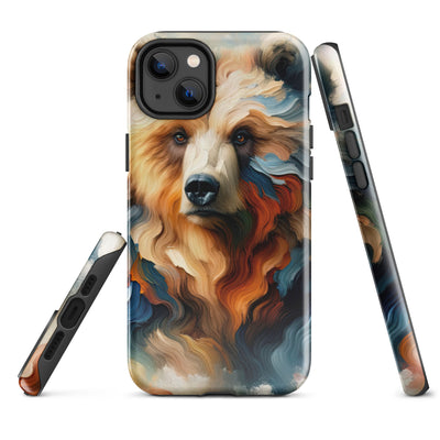 Ölgemälde mit Bär und abstrakter Alpeninterpretation, Verschmelzung von Natur und Kunst - iPhone Schutzhülle (robust) camping xxx yyy zzz iPhone 14 Plus