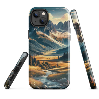 Quadratisches Kunstwerk der Alpen, majestätische Berge unter goldener Sonne - iPhone Schutzhülle (robust) berge xxx yyy zzz iPhone 14 Plus