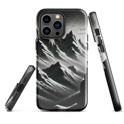 Kohlezeichnung, die die stille Stille der Alpen in der Winterdämmerung verkörpert. Wolf auf einem Berghügel (AN) - iPhone Schutzhülle (robust) xxx yyy zzz iPhone 14 Pro Max