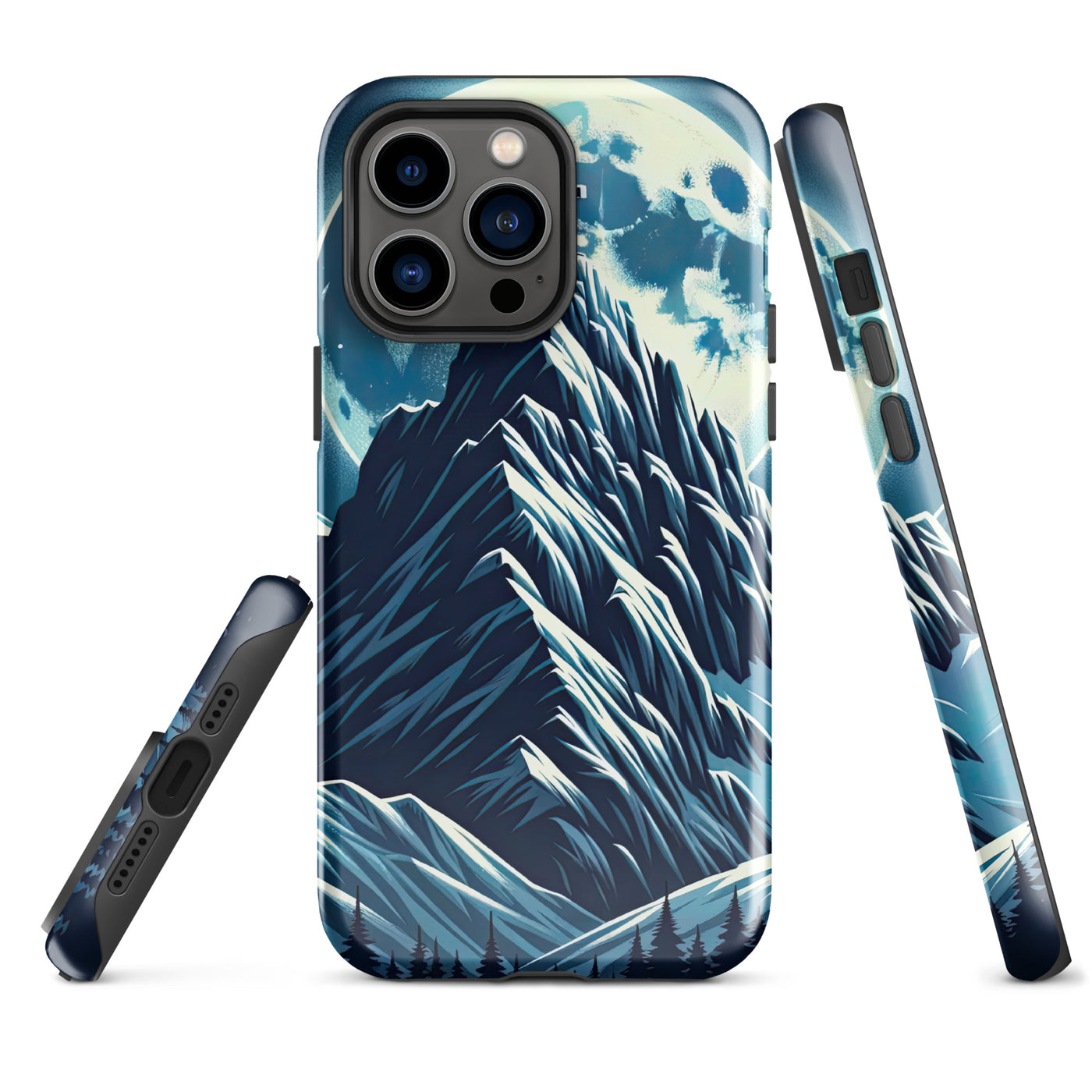 Mondnacht und Gipfelkreuz in den Alpen, glitzernde Schneegipfel - iPhone Schutzhülle (robust) berge xxx yyy zzz iPhone 14 Pro Max