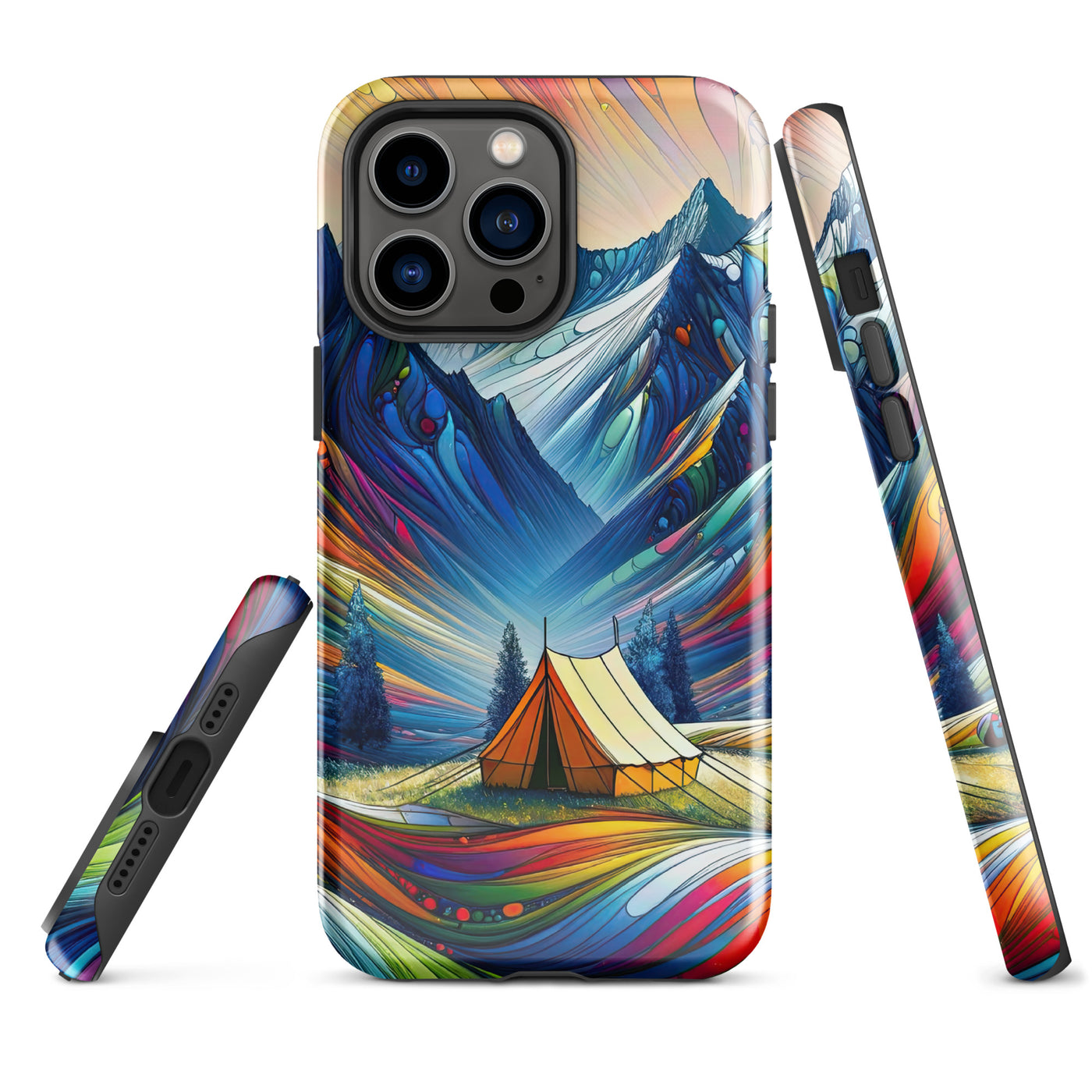 Surreale Alpen in abstrakten Farben, dynamische Formen der Landschaft - iPhone Schutzhülle (robust) camping xxx yyy zzz iPhone 14 Pro Max