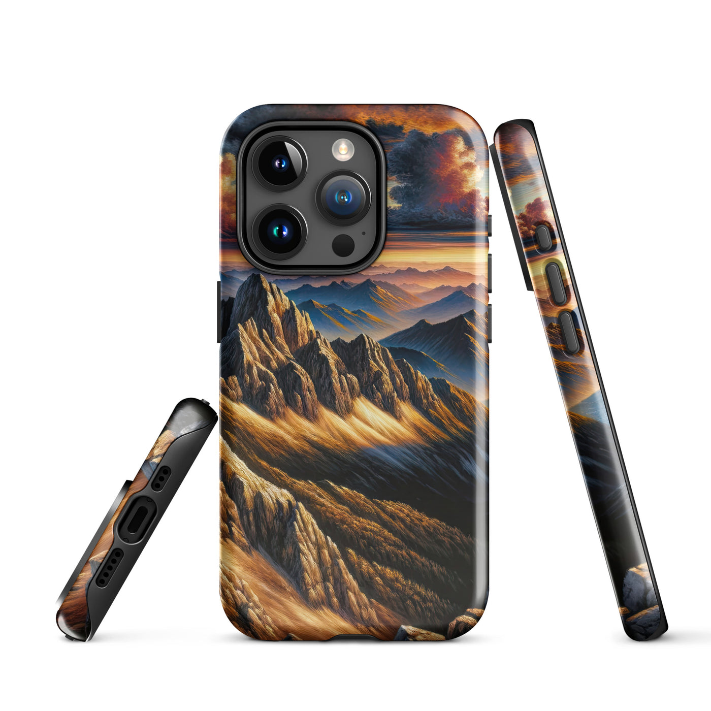 Alpen in Abenddämmerung: Acrylgemälde mit beleuchteten Berggipfeln - iPhone Schutzhülle (robust) berge xxx yyy zzz iPhone 15 Pro