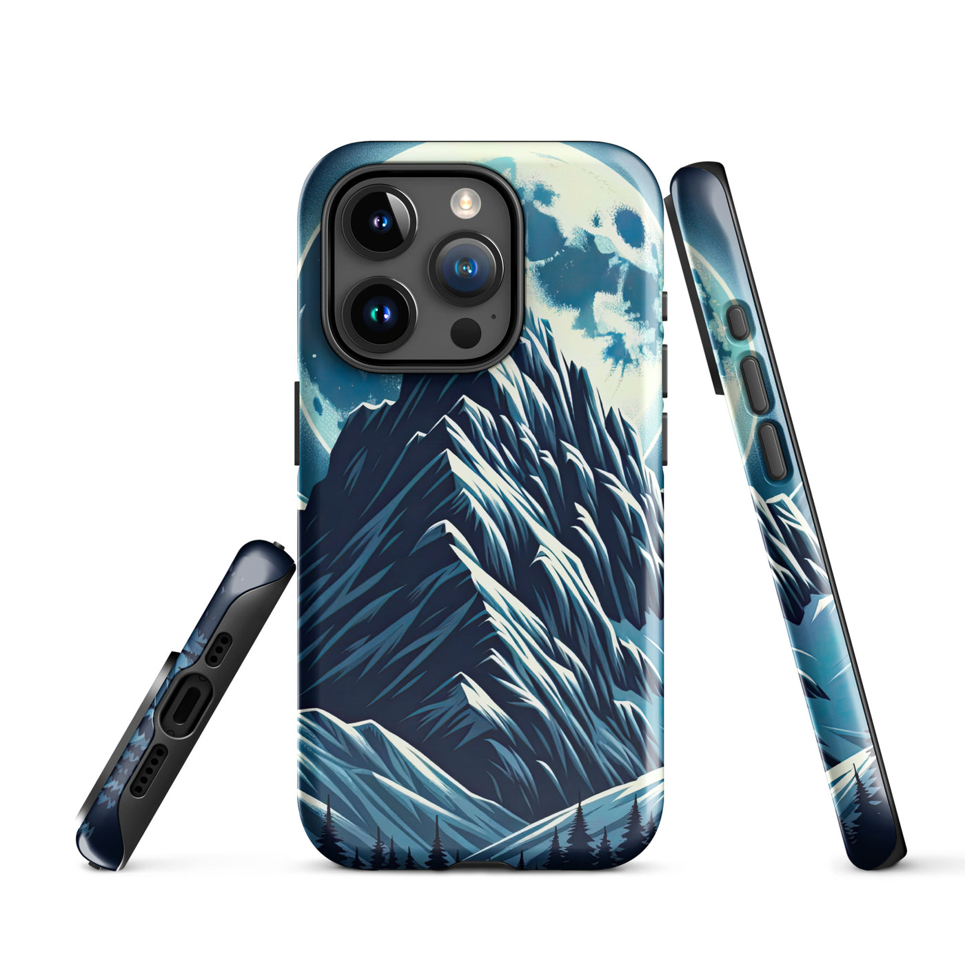 Mondnacht und Gipfelkreuz in den Alpen, glitzernde Schneegipfel - iPhone Schutzhülle (robust) berge xxx yyy zzz iPhone 15 Pro