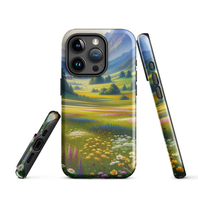 Ölgemälde einer Almwiese, Meer aus Wildblumen in Gelb- und Lilatönen - iPhone Schutzhülle (robust) berge xxx yyy zzz iPhone 15 Pro