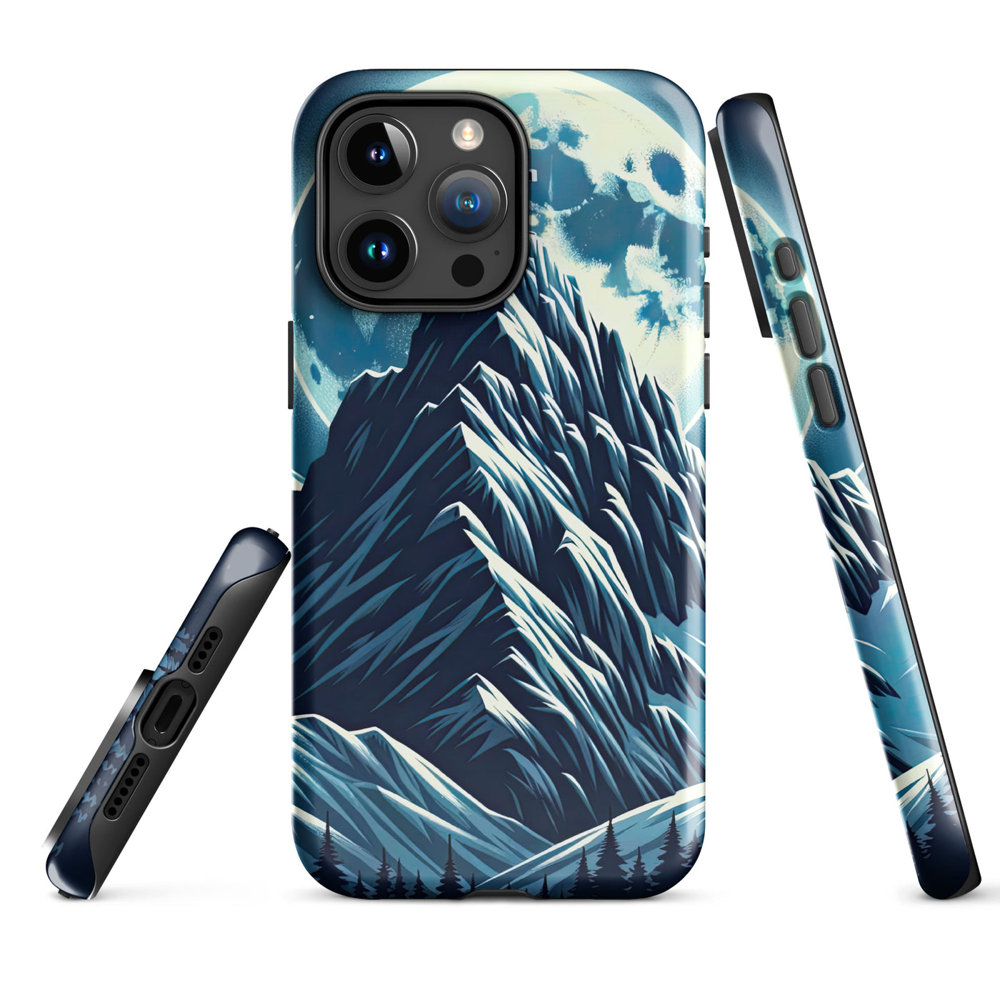 Mondnacht und Gipfelkreuz in den Alpen, glitzernde Schneegipfel - iPhone Schutzhülle (robust) berge xxx yyy zzz iPhone 15 Pro Max