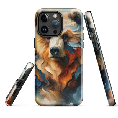 Ölgemälde mit Bär und abstrakter Alpeninterpretation, Verschmelzung von Natur und Kunst - iPhone Schutzhülle (robust) camping xxx yyy zzz iPhone 15 Pro Max