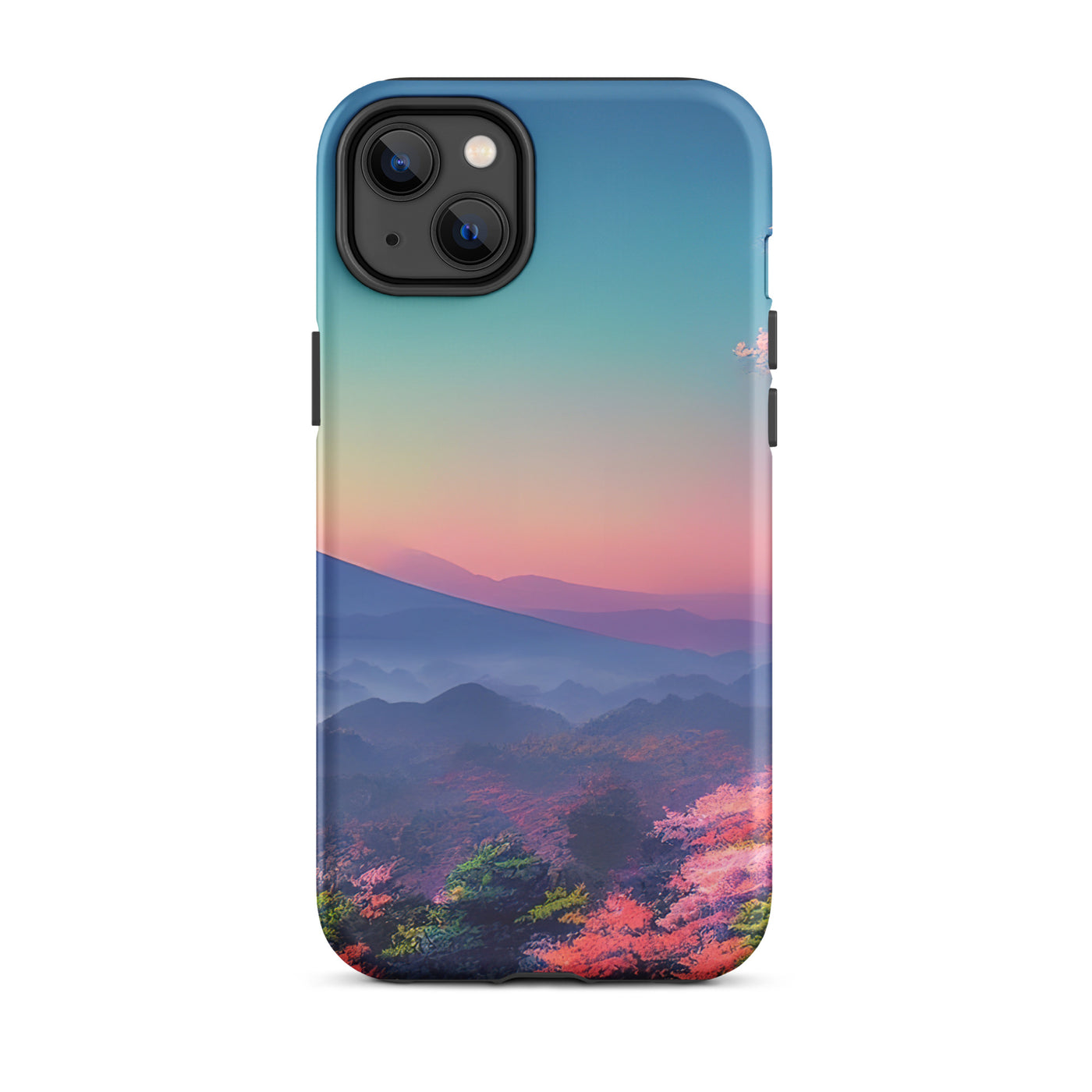 Berg und Wald mit pinken Bäumen - Landschaftsmalerei - iPhone Schutzhülle (robust) berge xxx iPhone 14 Plus