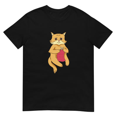 Katze konzentriert sich auf das Stricken eines rosa Pullovers - Herren T-Shirt Other_Niches xxx yyy zzz Black