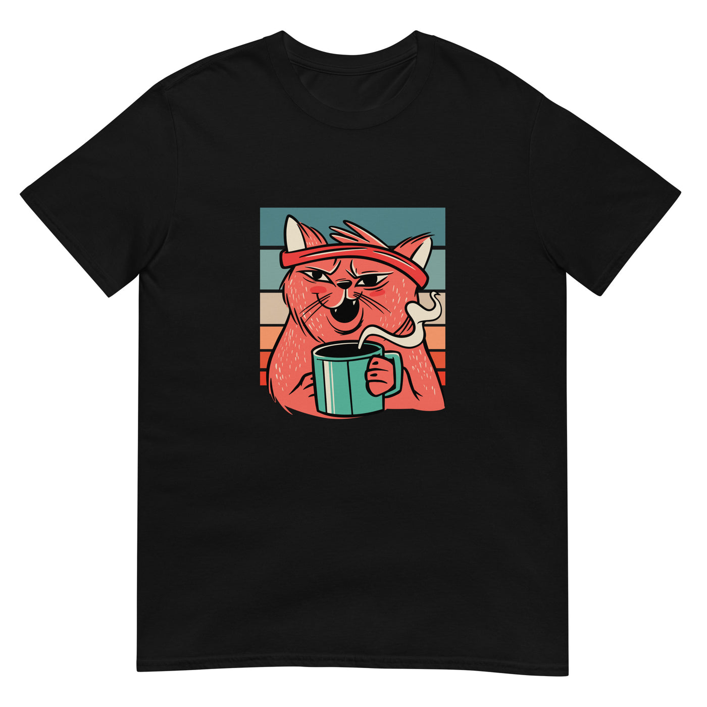 Katze mit Kaffee - Retrofarben - Herren T-Shirt Other_Niches xxx yyy zzz Black