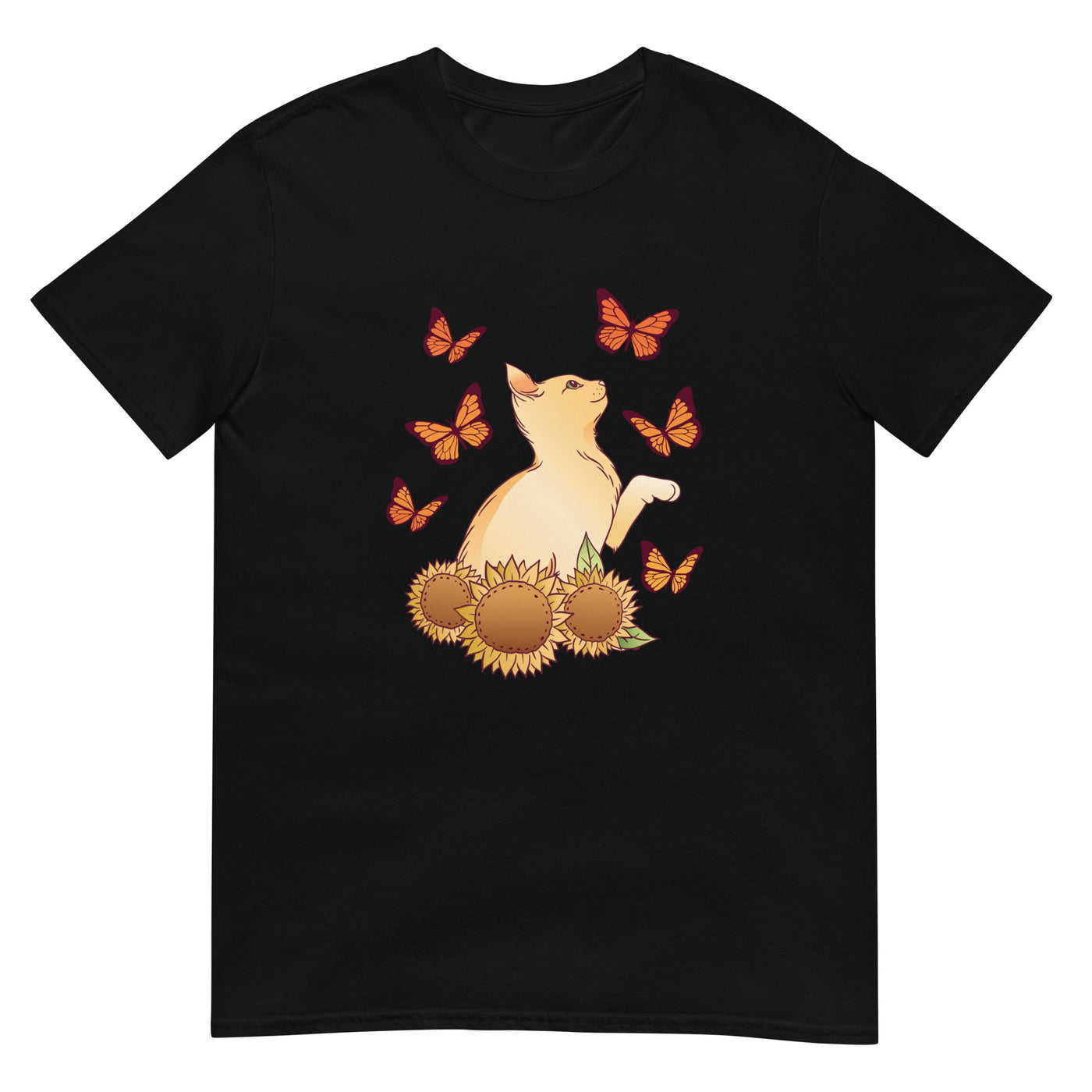 Katze, Sonnenblumen und Schmetterlinge - Herren T-Shirt Other_Niches xxx yyy zzz Black