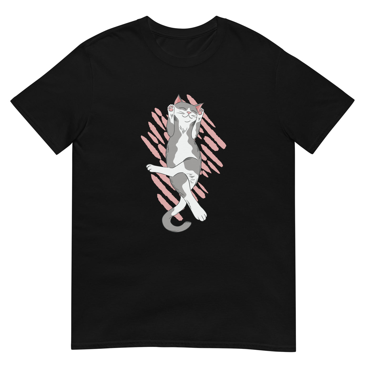 Fröhliche Katze streckt sich mit rosa Hintergrund - Herren T-Shirt Other_Niches xxx yyy zzz Black