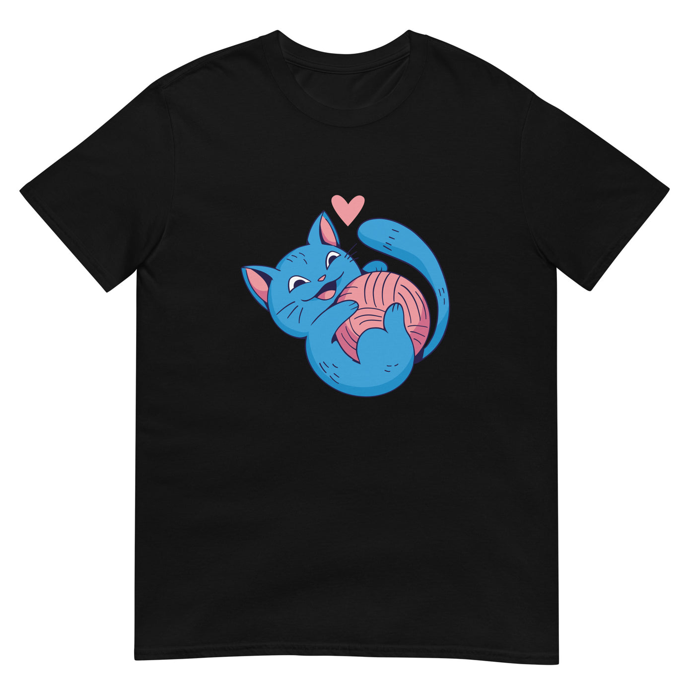 Verspielter blauer Kater mit rosa Wollball - Herz - Glücklich - Herren T-Shirt Other_Niches xxx yyy zzz Black