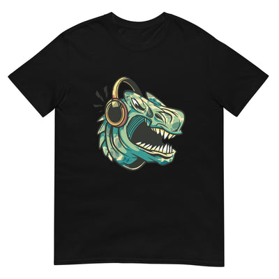 T-Rex mit Headset hört Musik und ist aggressiv wütend - Herren T-Shirt Other_Niches xxx yyy zzz Black